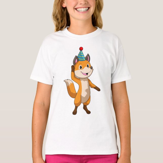 Fox im Party mit Party Hut T-Shirt (Vorderseite)