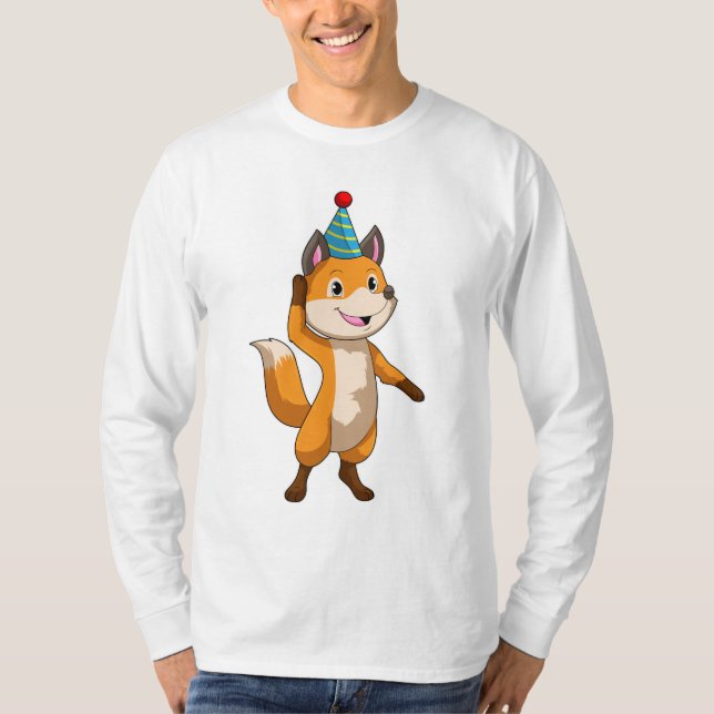 Fox im Party mit Party Hut T-Shirt (Vorderseite)