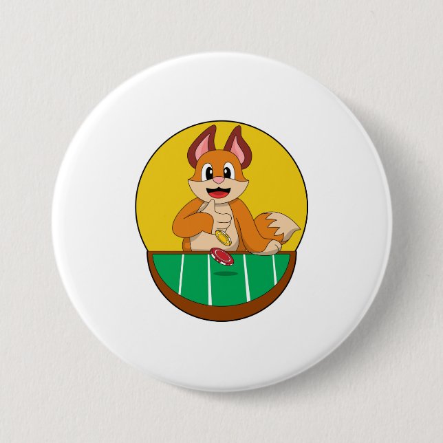 Fox im Poker mit Poker-Chips Button (Vorderseite)