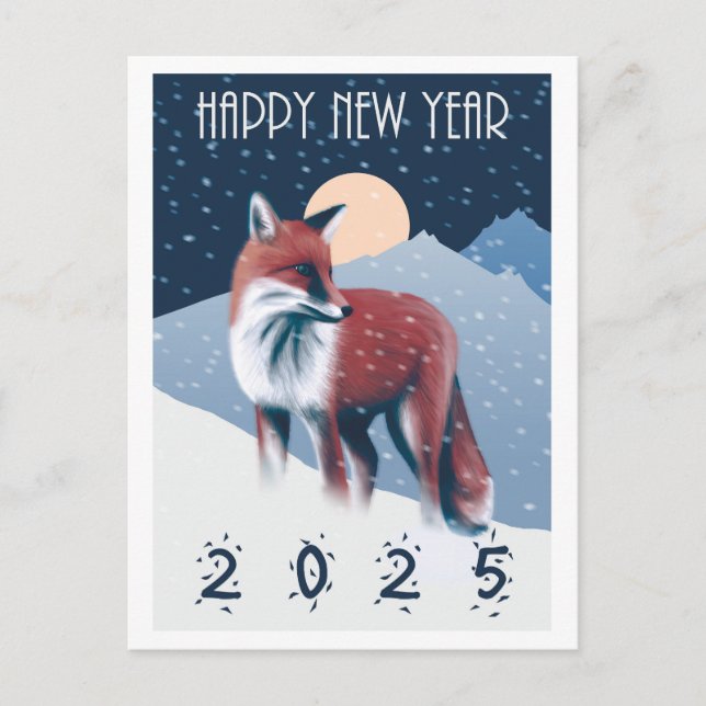 Fox im Schnee | Frohes neues Jahr 2025 Postkarte (Vorderseite)