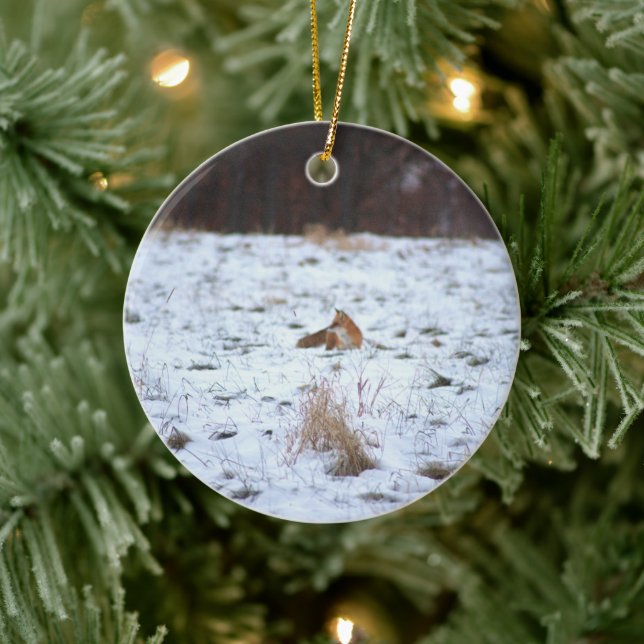 Fox im Schnee Keramik Ornament (Baum)