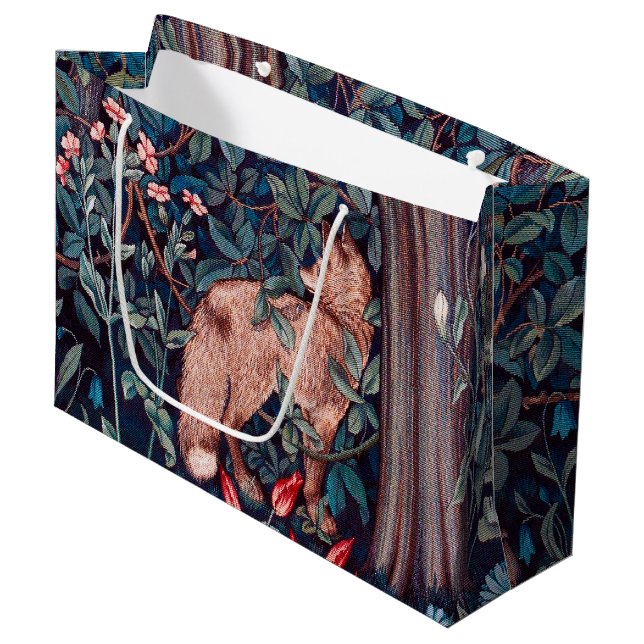 Fox im Wald, William Morris große Geschenktasche Große Geschenktüte (Vorderseite Schrägansicht)
