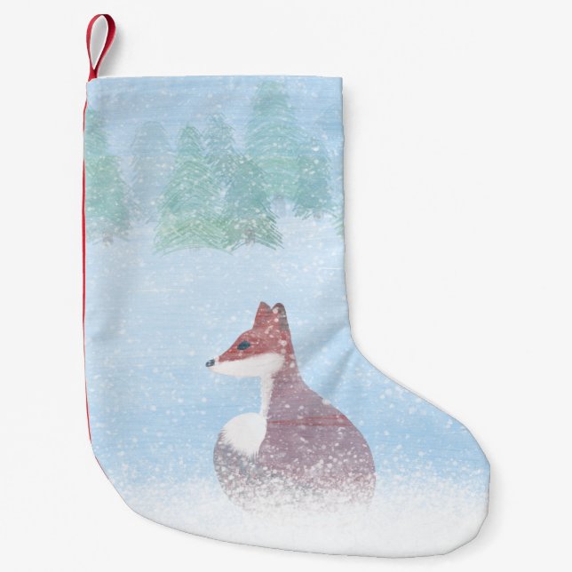 Fox in a Snowy Forest Stocking Kleiner Weihnachtsstrumpf (Vorderseite)