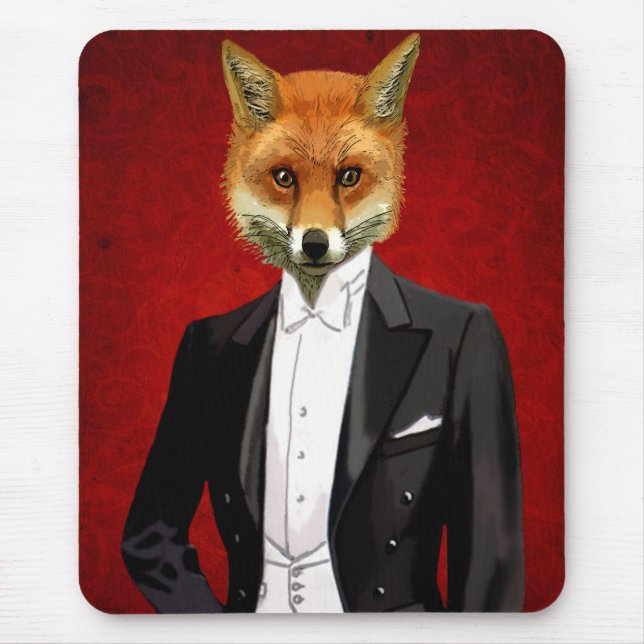 Fox in Abend Anzug, Portrait Mousepad (Vorne)