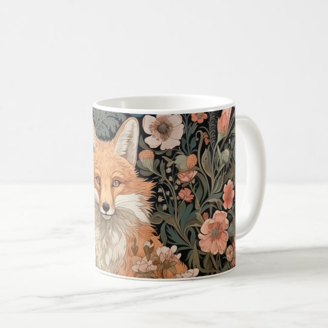 Fox in Autumn Garden William Morris Style Kaffeetasse (VorderseiteRechts)