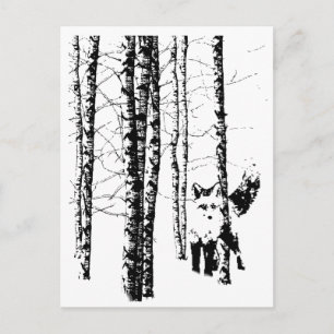 Fox in Birch Forest Modern Art Postkarte