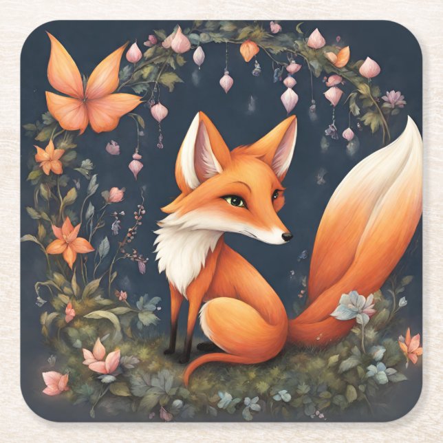 Fox in Bloom Rechteckiger Pappuntersetzer (Vorderseite)