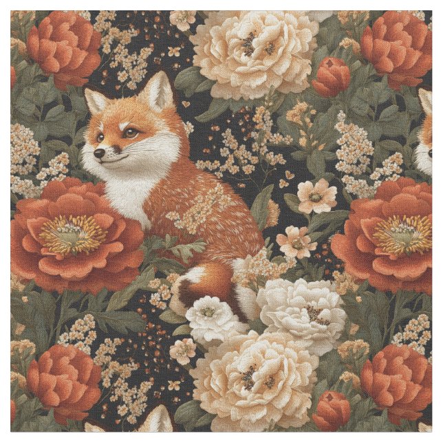 Fox in Blume Blumenmuster nahtlos Muster Stoff (Nahaufnahme)
