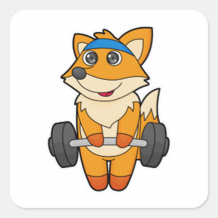 Fox in Fitness mit Barbell Quadratischer Aufkleber