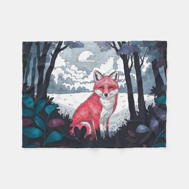 Fox in Forest Clearing Fleece Blanket (Vorderseite (Horizontal))