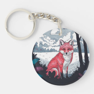 Fox in Forest Clearing runder Acrylischer Schlüsse Schlüsselanhänger