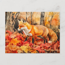 Fox in Herbstwald Aquarellmalerei Postkarte