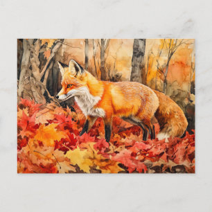 Fox in Herbstwald Aquarellmalerei Postkarte