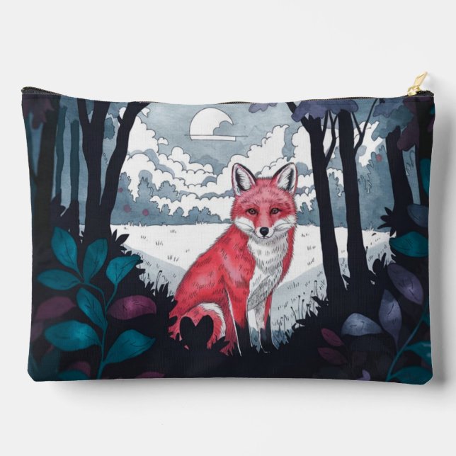 Fox in Holz Clearing Zubehör Pouch Travel Bag Zubehörtasche (Rückseite)
