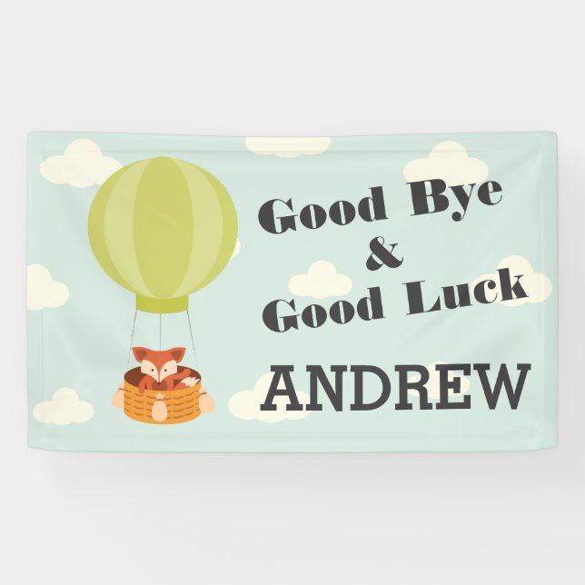 Fox in Hot Air Ballon Good Bye Personalisiert Banner (Horizontal)