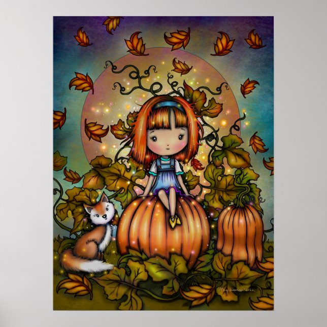 Fox in Pumpkin Patch Niedliche Herbst Kunst Poster (Vorne)