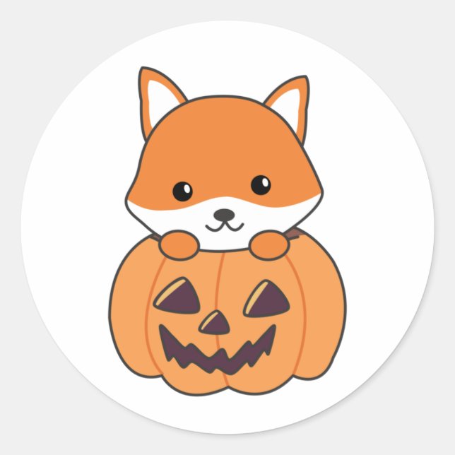 Fox in Pumpkin Sweet Foxes Happy Halloween Classic Runder Aufkleber (Vorderseite)