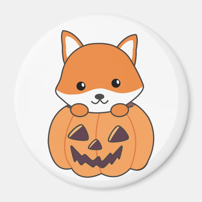 Fox in Pumpkin Sweet Foxes Happy Halloween Magnet (Vorne)