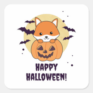 Fox in Pumpkin Sweet Foxes Happy Halloween Quadratischer Aufkleber