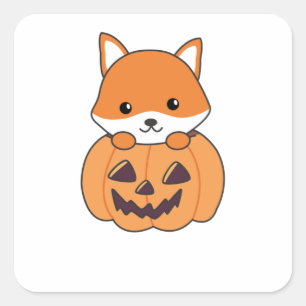 Fox in Pumpkin Sweet Foxes Happy Halloween Quadratischer Aufkleber