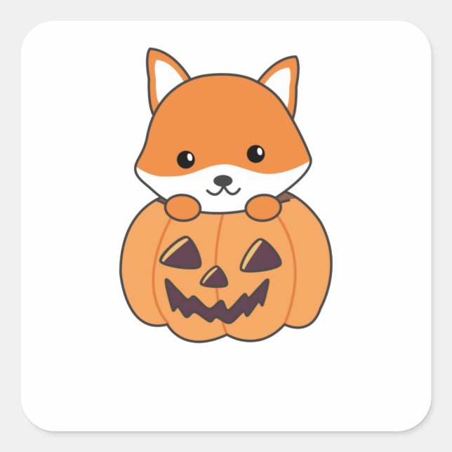 Fox in Pumpkin Sweet Foxes Happy Halloween Quadratischer Aufkleber (Vorderseite)