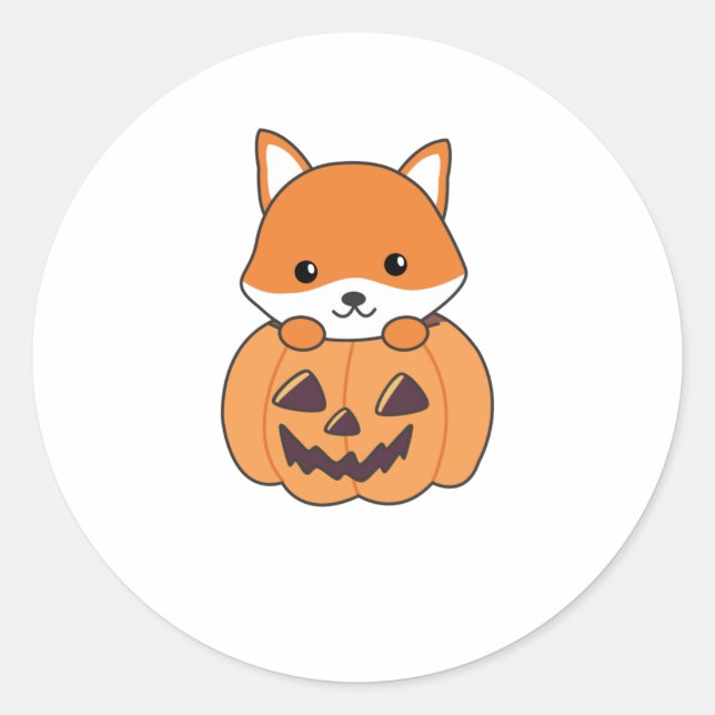 Fox in Pumpkin Sweet Foxes Happy Halloween Runder Aufkleber (Vorderseite)