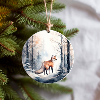 Fox in Snowy Winter Wald Tiere Keramik Ornament