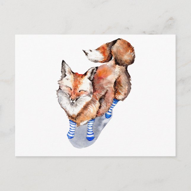 Fox in Socken Postkarte (Vorderseite)