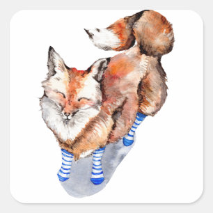 Fox in Socken Quadratischer Aufkleber