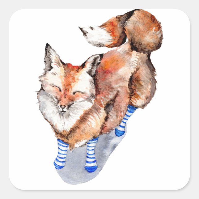 Fox in Socken Quadratischer Aufkleber (Vorderseite)