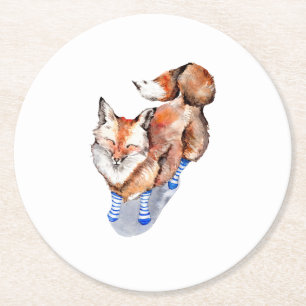 Fox in Socken Runder Pappuntersetzer