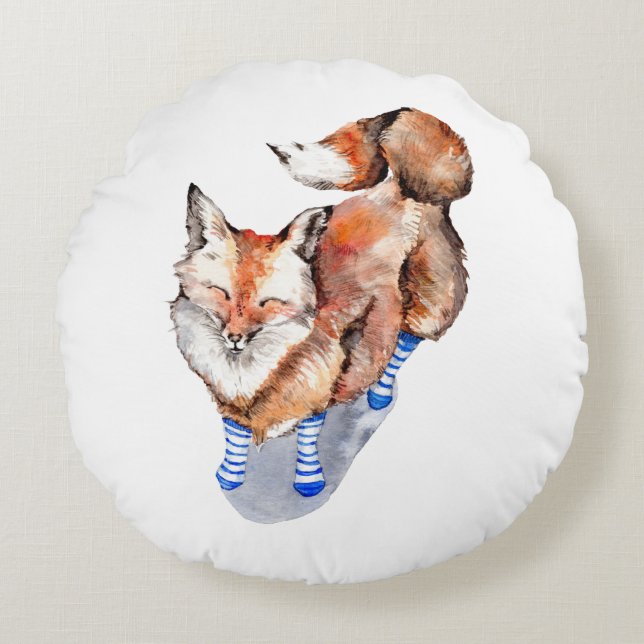 Fox in Socken Rundes Kissen (Vorderseite)
