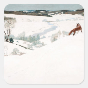 Fox in the Snow, 1935 von Newell Convers Wyeth Quadratischer Aufkleber