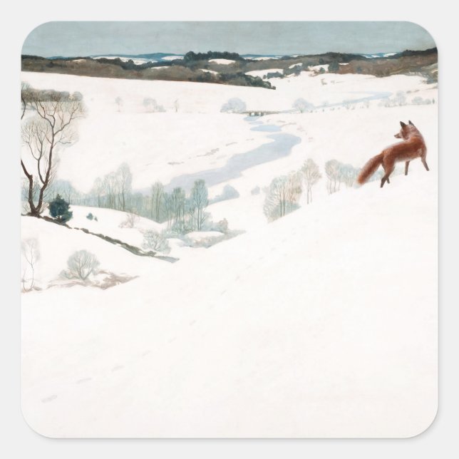 Fox in the Snow, 1935 von Newell Convers Wyeth Quadratischer Aufkleber (Vorderseite)