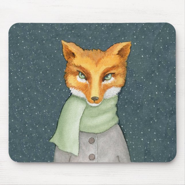 Fox in Winter Scarf Illustration Mousepad (Vorne)