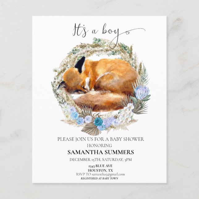 Fox It's a Boy Watercolor Boho Wreath (Vorderseite)