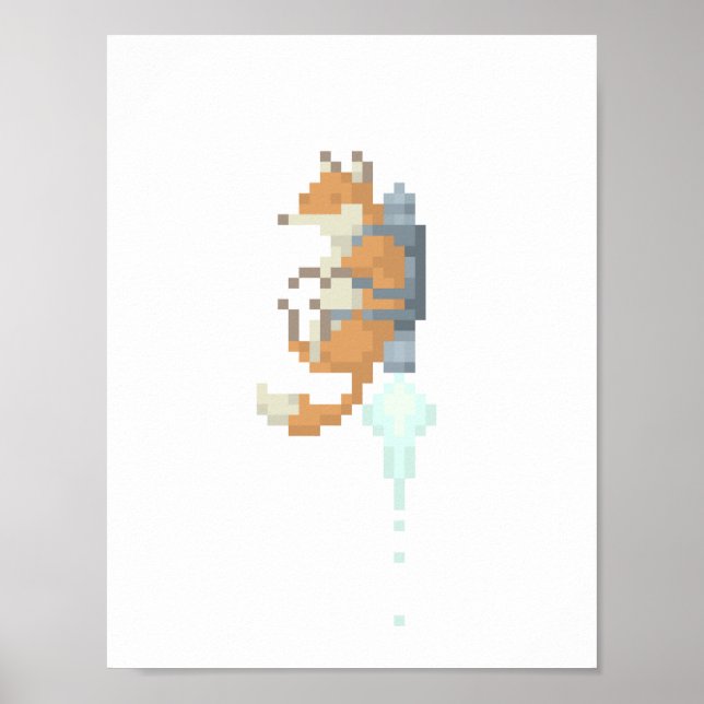 Fox Jetpack Pixel Art Poster (Vorne)