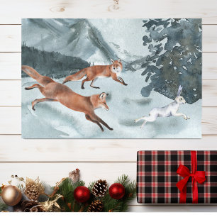 Fox Junting Winterlandschaft Aquarell Seidenpapier