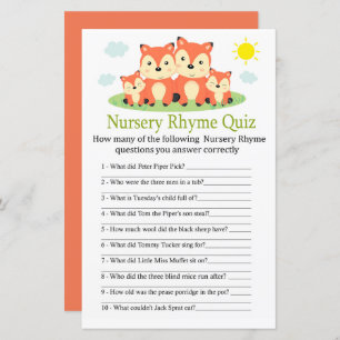 Fox Kinderzimmer Rhyme Quiz Babyduschenspiel