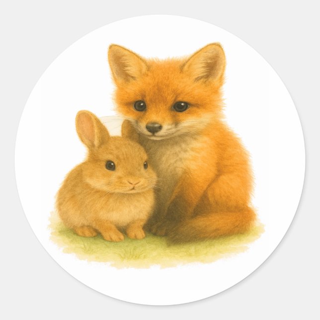 Fox Kit & Bunny Buddies Runder Aufkleber (Vorderseite)