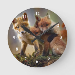 Fox Kits Foto Runde Wanduhr