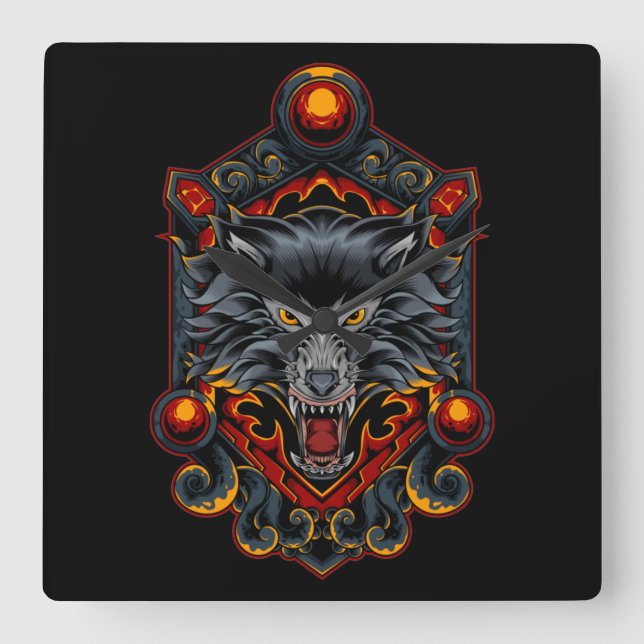 Fox Kitsune Quadratische Wanduhr (Vorderseite)