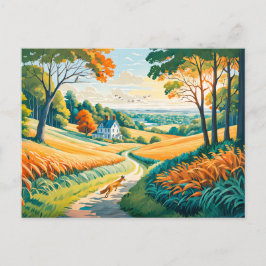 Fox läuft auf Feldweg im Herbst auf Bauernland Postkarte