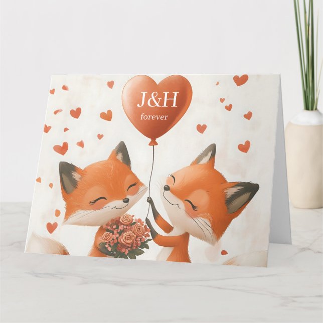 Fox-Liebe-Design mit anpassbaren Initialen Karte (Vorderseite)