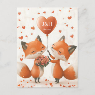 Fox-Liebe-Design mit anpassbaren Initialen Postkarte