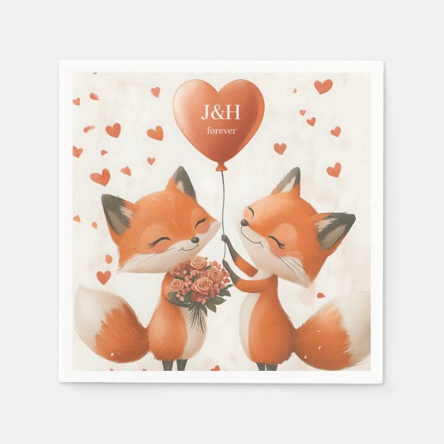 Fox-Liebe-Design mit anpassbaren Initialen Serviette (Vorderseite)