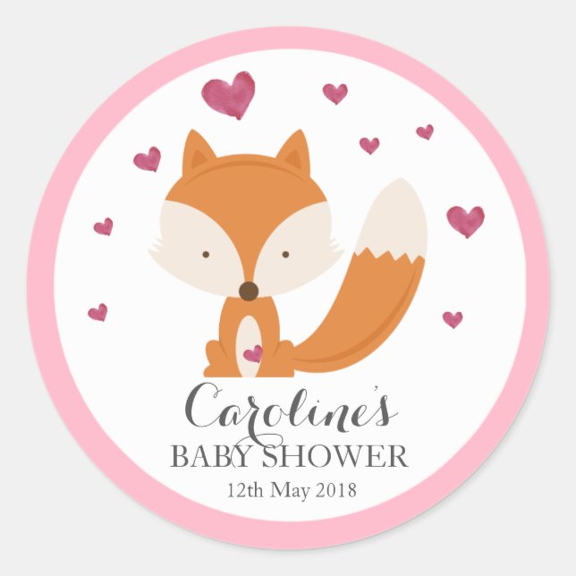 Fox Liebe Pink Babydusche Aufkleber  (Vorderseite)