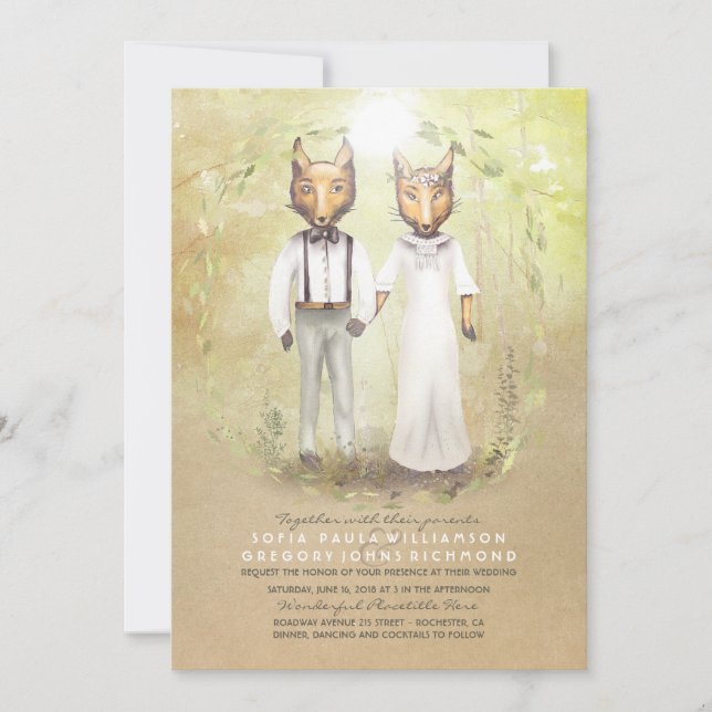 Fox Liebe Rustikales Wald Hochzeitseinladungen Einladung (Vorderseite)