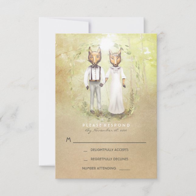 Fox Liebe Wedding RSVP Cards (Vorderseite)