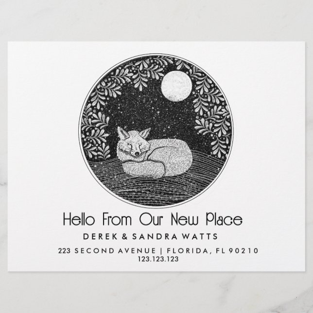 Fox Lino Style Change of Address Card | Hand-Drawn Flyer (Vorne)
